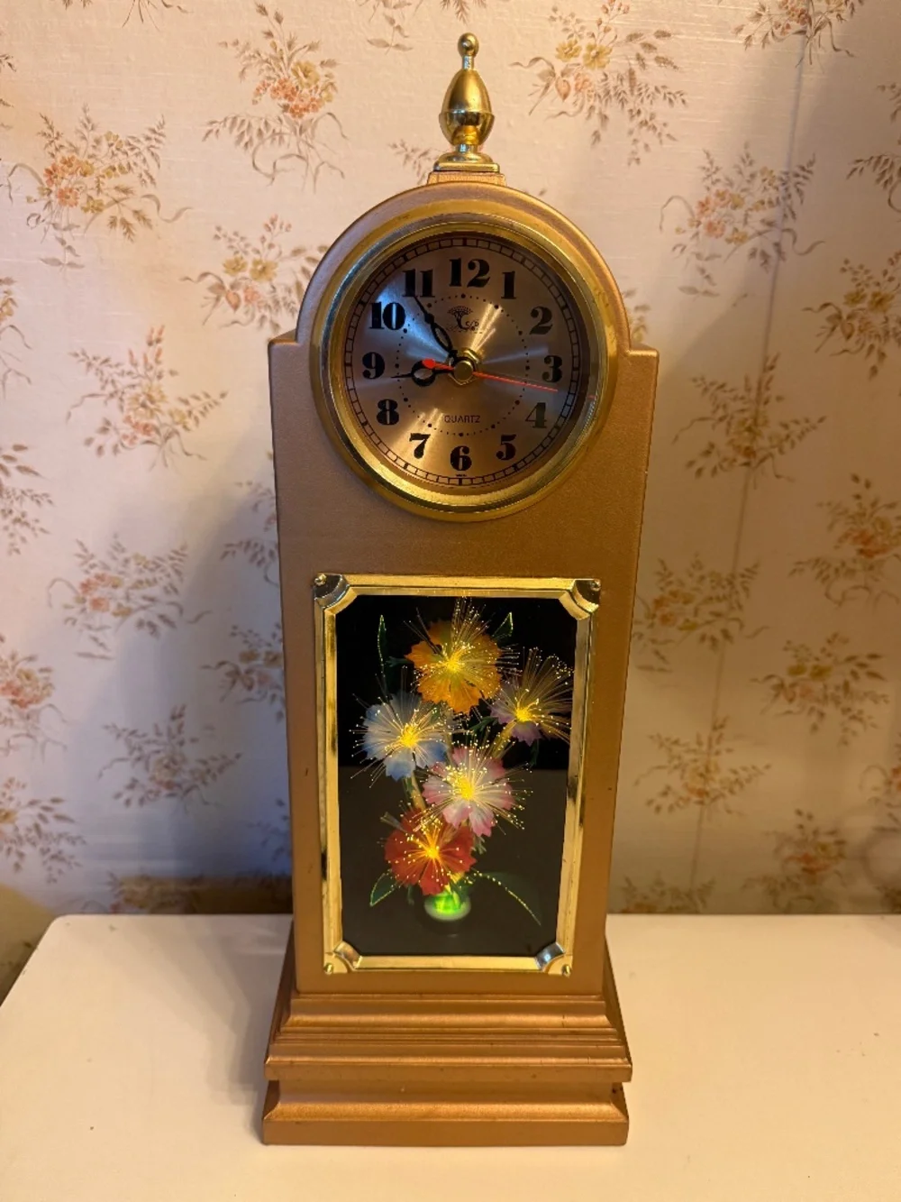Light-up Fiber Optic Floral Mantel Top Grandfather Clock 17